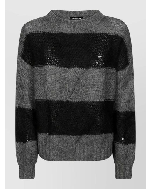 Dondup Black Knitwear Round Neck Striped Long Sleeves