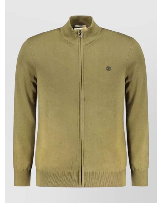 Timberland Green Cotton High-Neck Zip-Up Cardigan for men