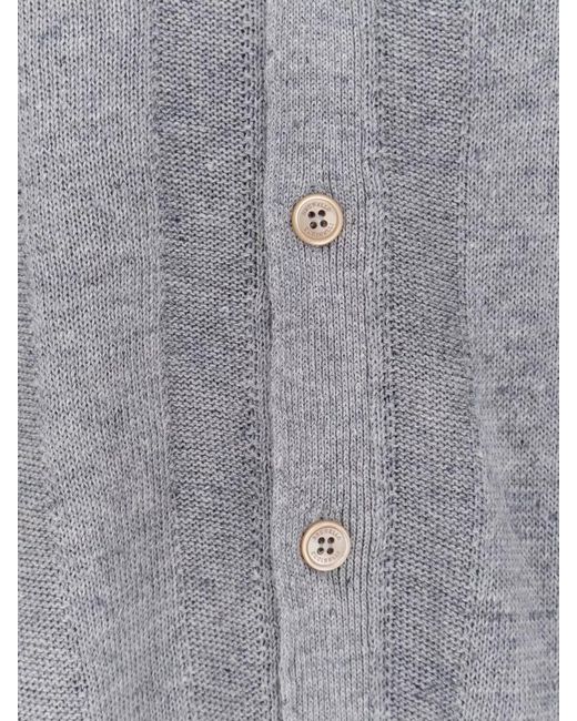 Brunello Cucinelli Gray Ribbed Linen And Cotton Blend Short-Sleeve Polo Shirt for men