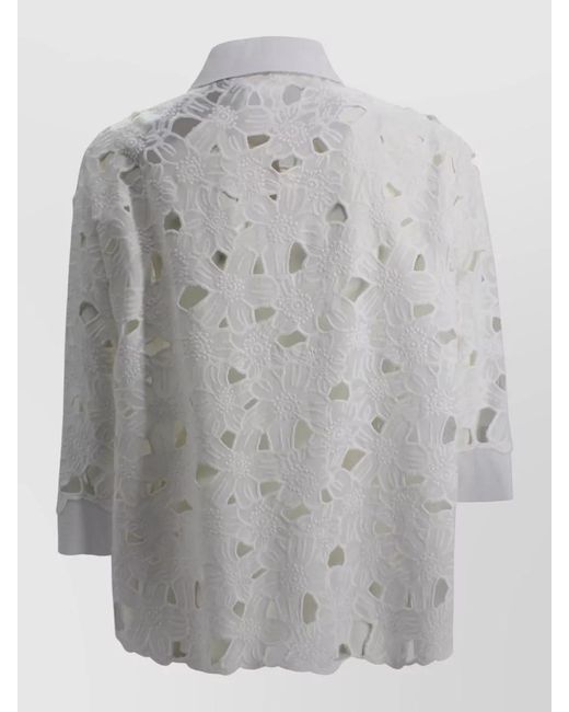D.exterior Gray Embroidered Sangallo Shirt Floral Sheer Design