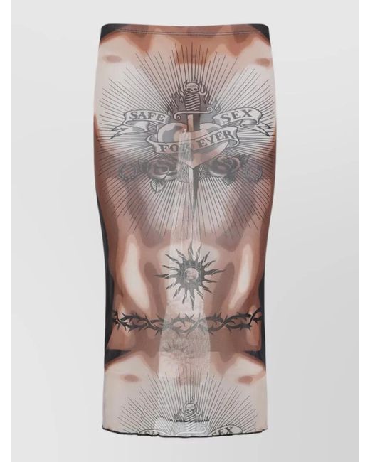 Jean Paul Gaultier Brown Printed Mesh Midi Skirt