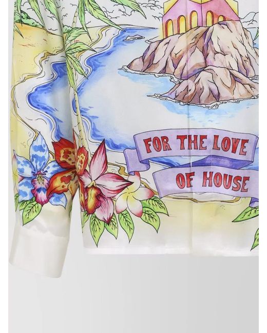 Casablanca White Silk Printed Long-Sleeve Shirt for men