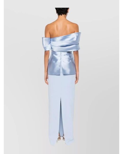 Solace London Blue Lucine Off Shoulder Satin Maxi Gown