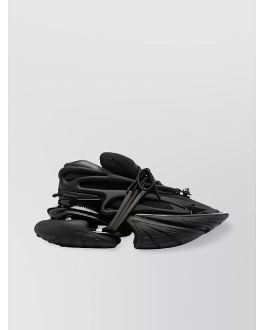 Balmain Black Neoprene & Calfskin Sneakers With Chunky Rubber Sole for men