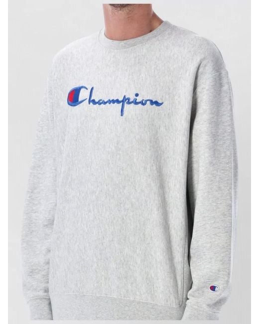 Champion Gray Logo Crewneck Sweater Ribbed Cuffs Hem for men