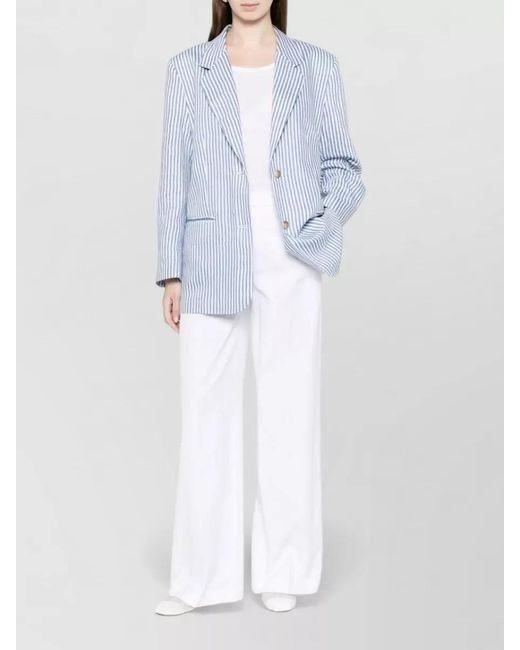 Via Masini 80 White Cotton Trousers Wide Leg Belt Loops
