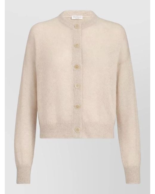 Brunello Cucinelli Natural Silk Blend Crew Neck Long Sleeve Cardigan