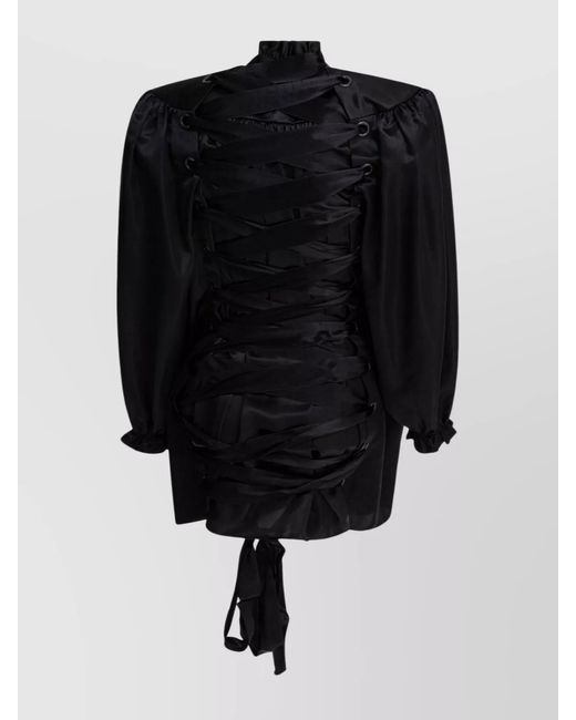 Balenciaga Black Silk Lace-Up Blouse