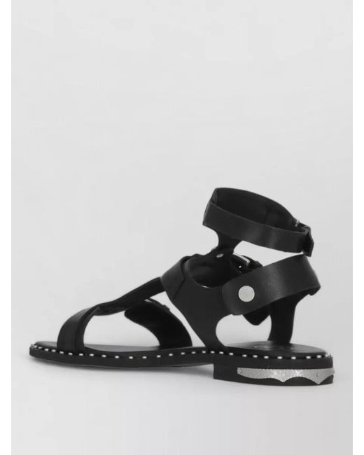 Ash Black Flat Sandals Ankle Strap Rubber Sole
