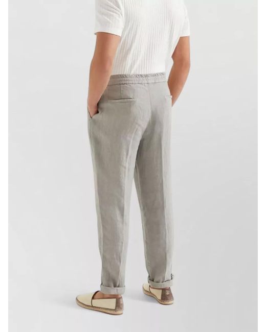 Brunello Cucinelli Blue Linen Tapered Drawstring Track Pants for men