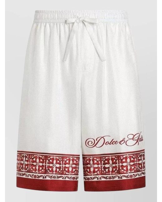 Dolce & Gabbana Red Majolica Print Jacquard Twill Bermuda Shorts for men
