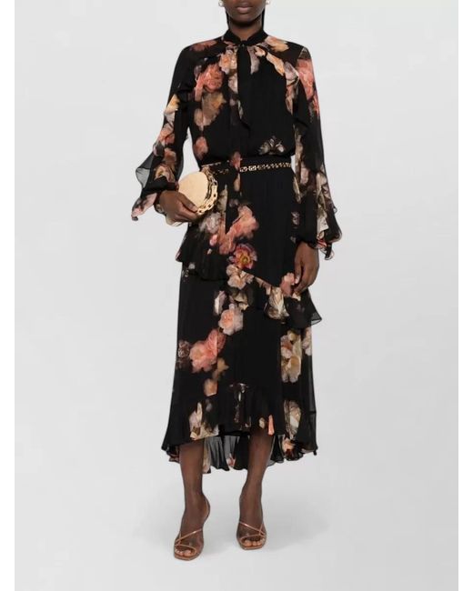 Zimmermann Black Fluttering Floral Blouse Sheer Long Sleeves
