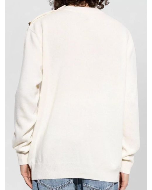 Balmain White Crew Neck Top Button Detail Ribbed Trim for men