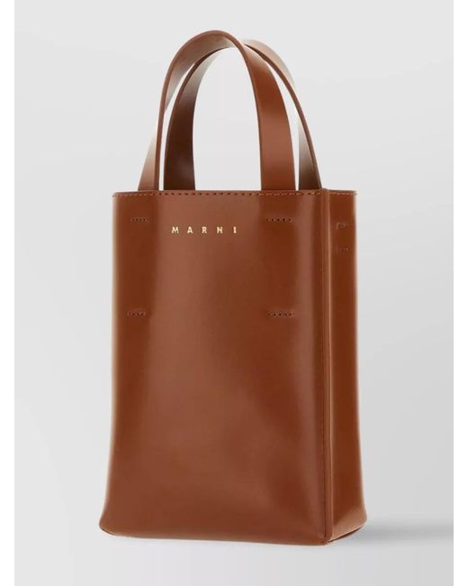 Marni Brown Museo Nano Leather Tote Bag