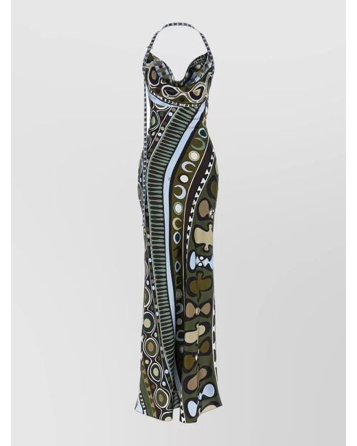 Emilio Pucci White Soleil Dress Abstract Print Halter Neckline
