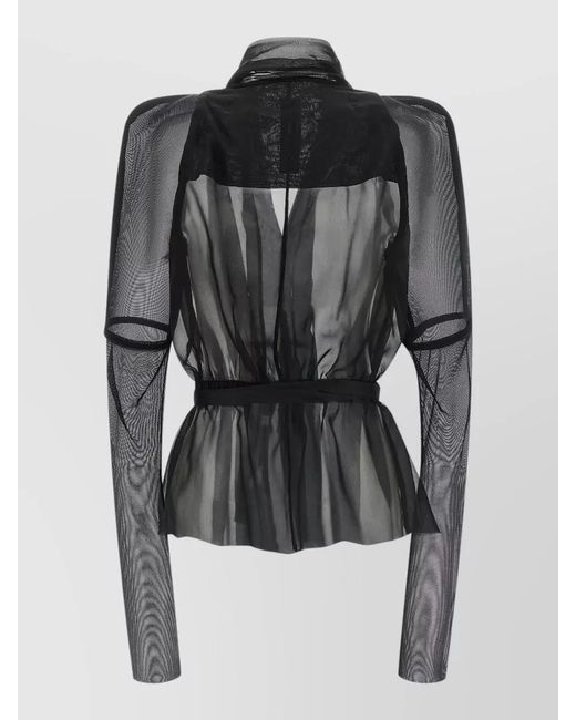 Rick Owens Black Metro Belted Sheer Long Sleeve Jacket