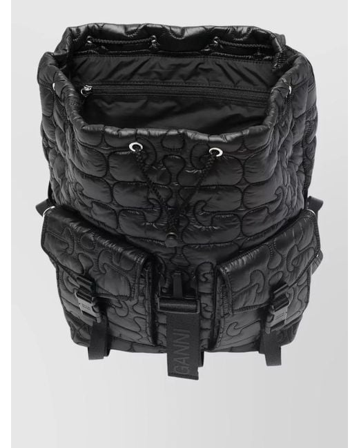 Ganni Black Re Tech Quilted City Backpack Bag