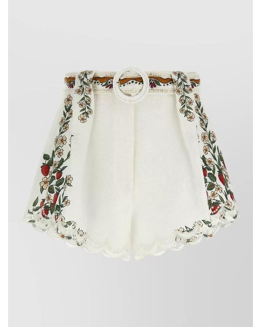 Farm Rio Multicolor Richelieu Shorts Decorative Belt Floral Embroidery