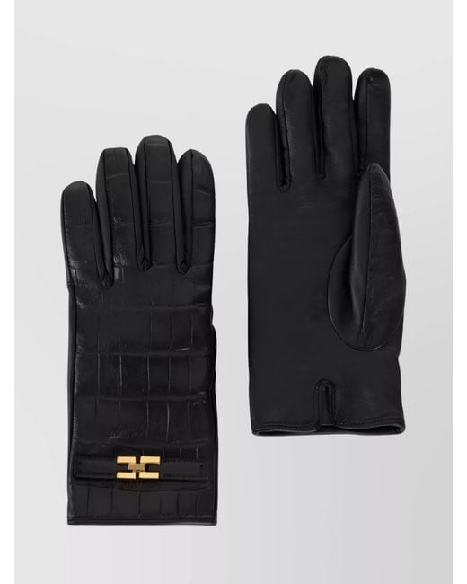 Elisabetta Franchi Black Leather Gloves