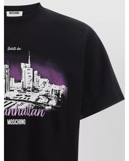 Moschino Black Milanhattan Crew Neck Graphic Print T-Shirt for men