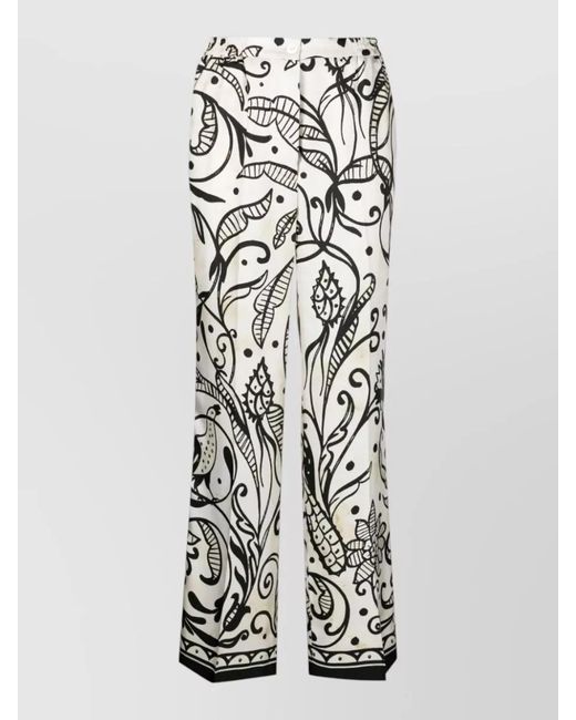 F.R.S For Restless Sleepers White Silk Palazzo Trousers Abstract Floral Print