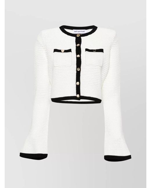 Self-Portrait White Cropped Cardigan Flared Cuffs