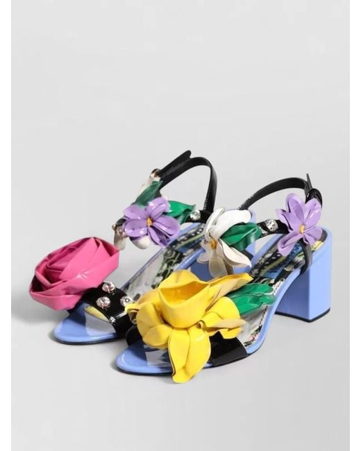 Dolce & Gabbana Gray Floral Crystal-Embellished Leather Sandals