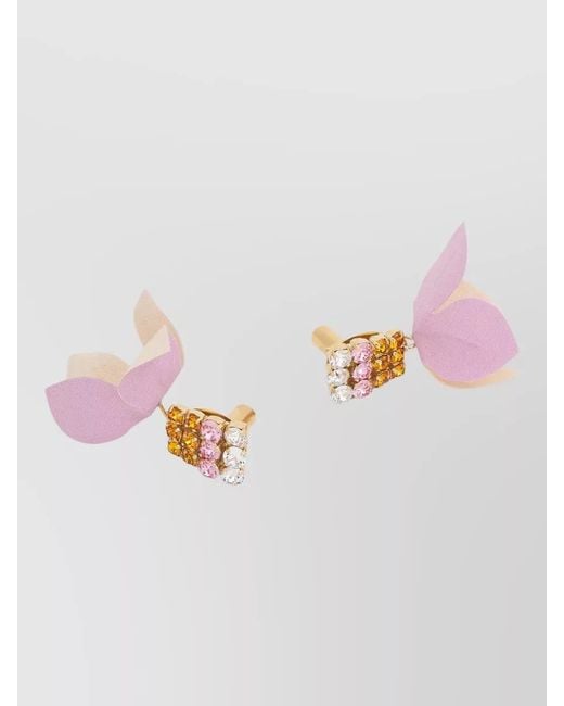 Marni Pink Crystal-Embellished Flower Drop Earrings