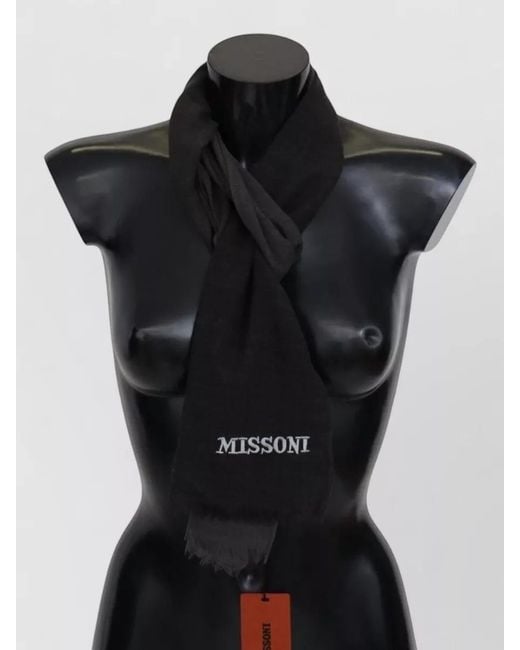 Missoni Black Wool Neck Wrap Scarf Frayed Edges for men