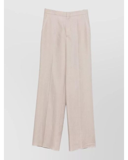 Tagliatore White Linen Trousers High Waist Wide Leg