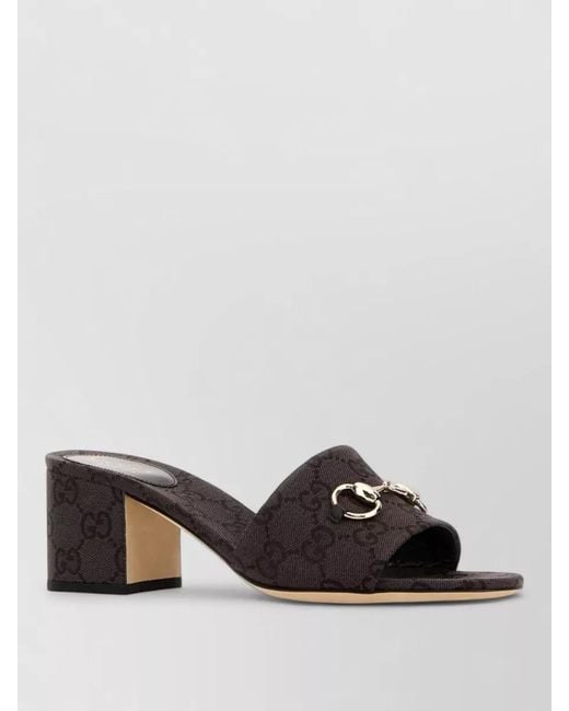 Gucci Multicolor Mules Block Heel Metallic Hardware Open Toe