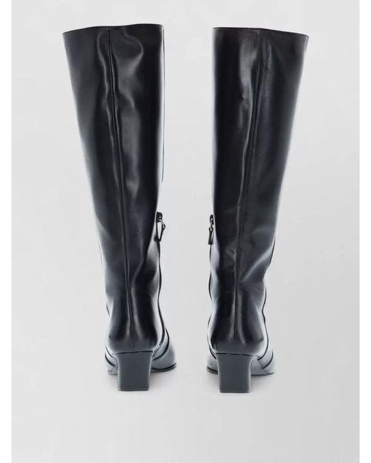 Stuart Weitzman Black Knee Length Block Heel Pointed Toe Boots