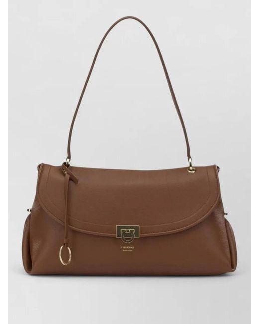 Ferragamo Brown Gancini Leather Clutch Bag