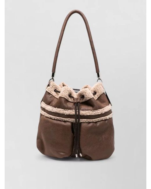 La Milanesa Natural Shearling Trim Bucket Bag