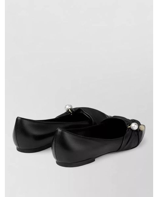 Jimmy Choo Black Raffia Pointed Toe Ballerina Loafers Embellished