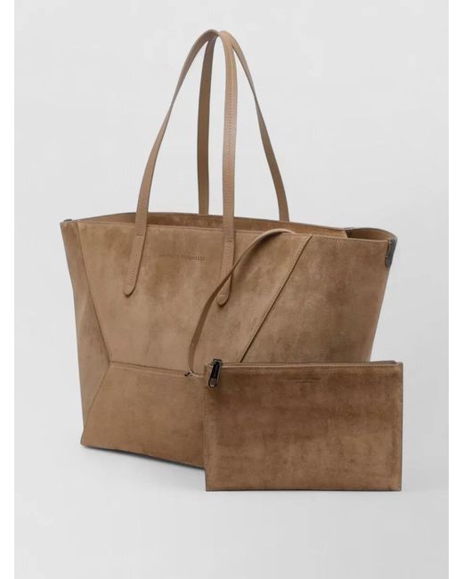 Brunello Cucinelli Natural Leather Tote Bag Rectangular Shape Suede