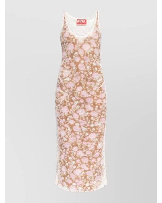 DIESEL Pink Floral Sleeveless Dress Semi Sheer Ribbed