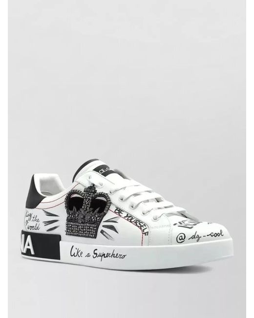 Dolce & Gabbana Metallic Calfskin Sneakers Embellished Crown Graphic Print for men