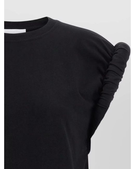 Nude Black Crew Neck T-Shirt Ruched Sleeve Design