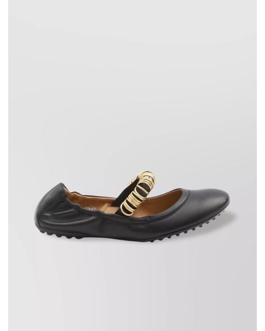 Tod's Black Leather Ballet Flats With Eyelets
