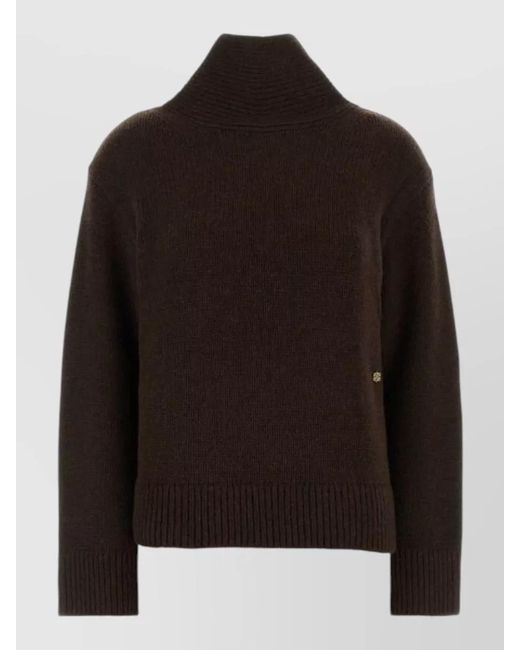 Ganni Black Wool Blend Sweater High Neck Ribbed