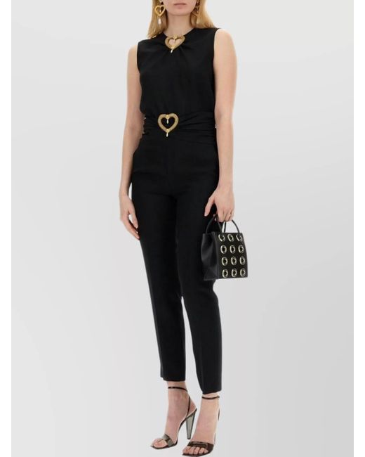 Moschino Black Slim-Fit Trousers With Heart Appliqué