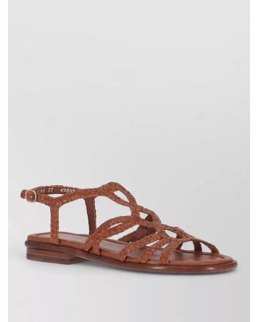 LA ROSE Brown Flat Sandals Braided Straps Open Toe