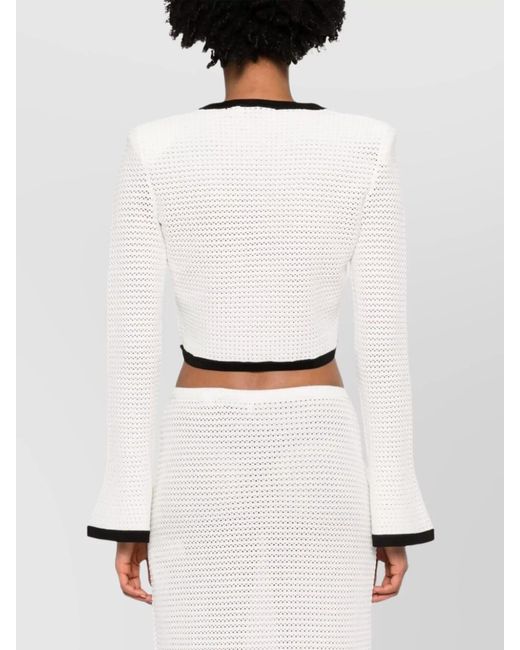 Self-Portrait White Cropped Cardigan Flared Cuffs