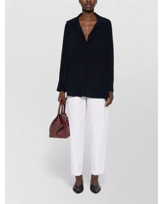 Alberto Biani Blue Georgette Blouse Relaxed Fit Curved Hem