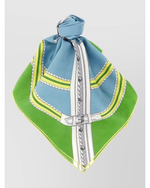 Gucci Green Silk Logo-Print Scarf
