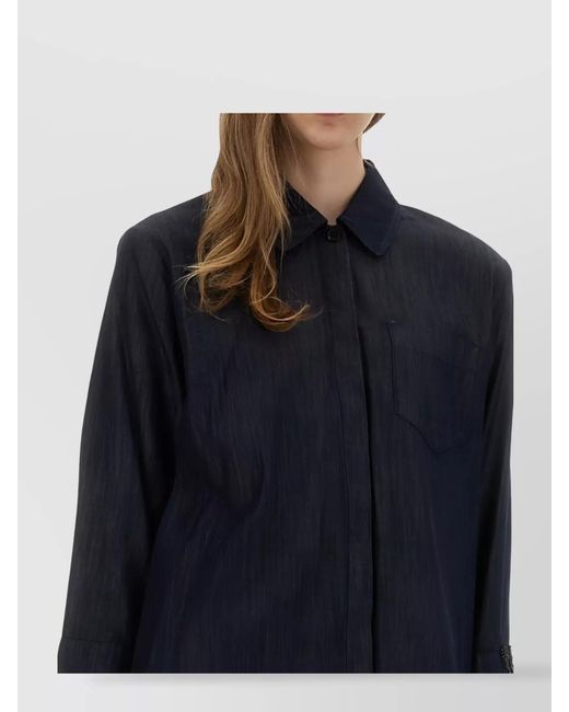 Max Mara Blue Cotton Regular-Fit Shirt