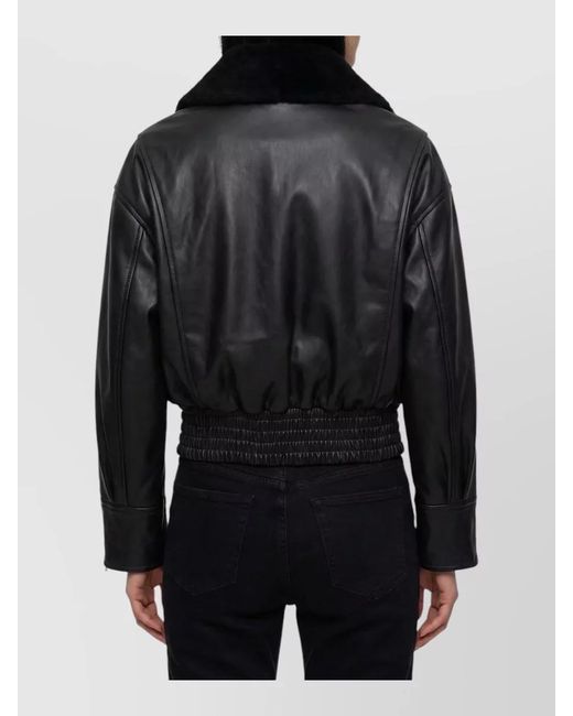 IVY & OAK Black Iolaila Lane Leather Cropped Bomber Jacket