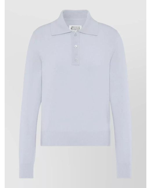 Maison Margiela White Wool Long-Sleeve Polo Top