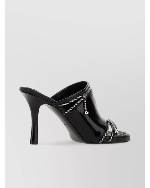 Burberry Black Leather Peep-Toe Mules